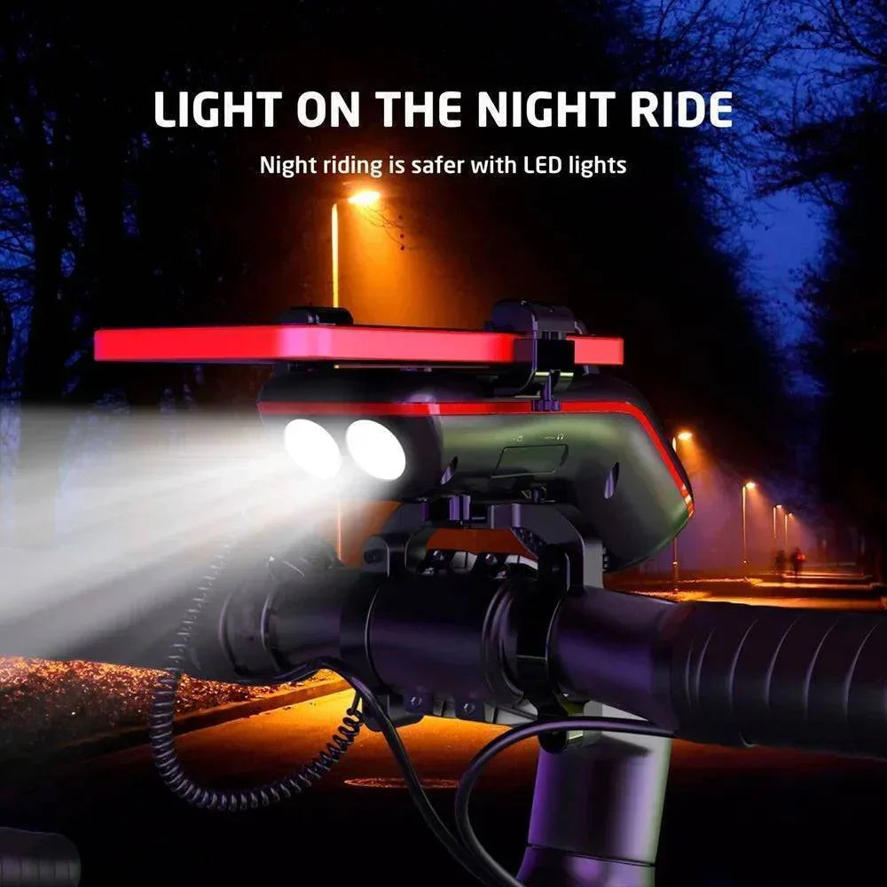 10-in-1 Bike Light with Bluetooth Speaker | 5000mAh Power Bank, Phone Mount &amp; Bell | Front Light for Safe Night Riding