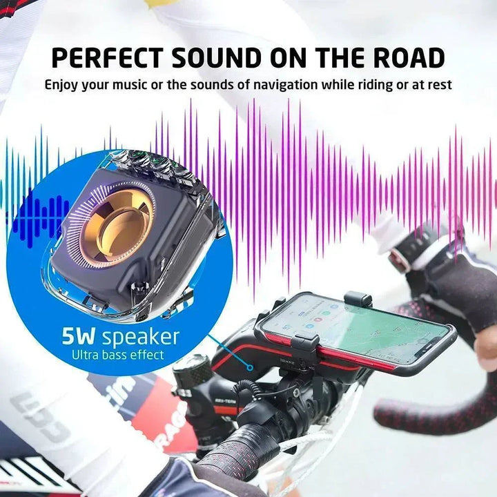10-in-1 Bike Light with Bluetooth Speaker | 5000mAh Power Bank, Phone Mount &amp; Bell | Front Light for Safe Night Riding