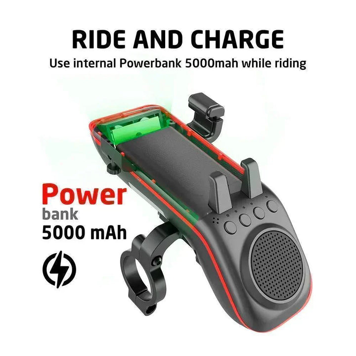 10-in-1 Bike Light with Bluetooth Speaker | 5000mAh Power Bank, Phone Mount &amp; Bell | Front Light for Safe Night Riding