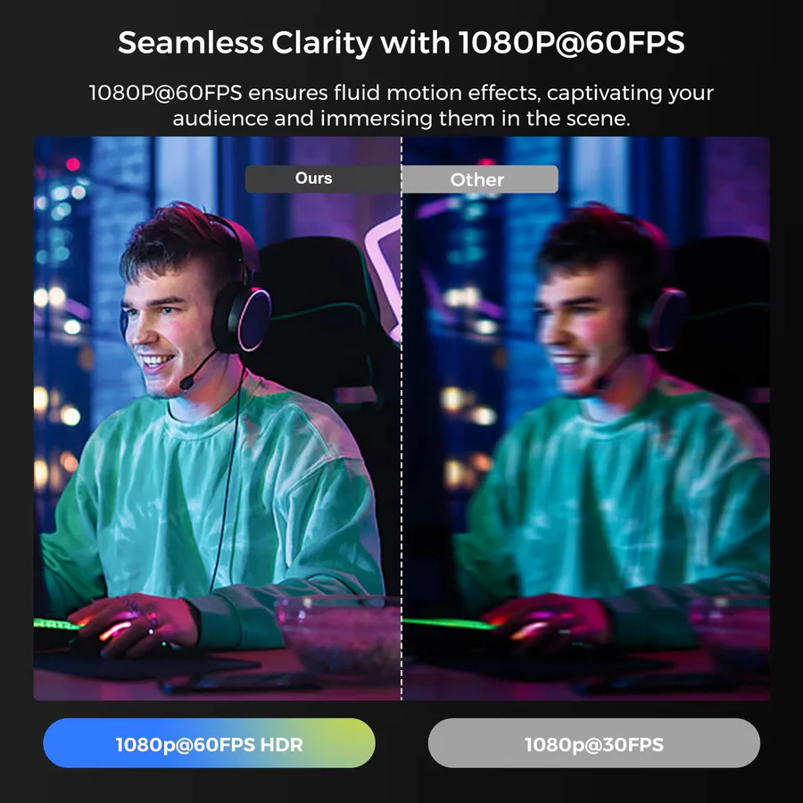 1080p 60fps Webcam Autofocus Noise-Canceling Mic USB