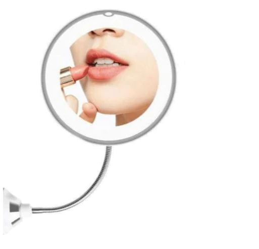 10X Magnifying LED Lighted Mirror | Flexible Gooseneck with Locking Suction Cup | 360 Degree Rotation, Cordless Design