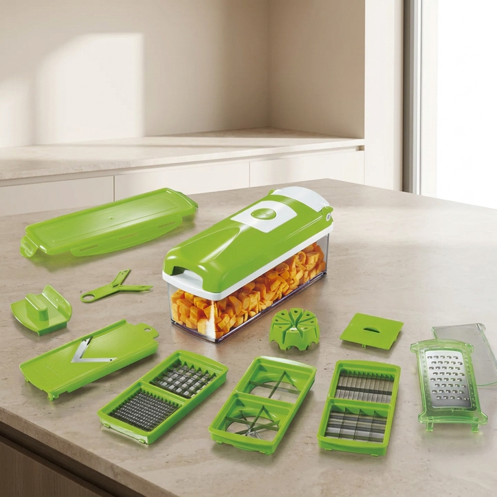12-in-1 Vegetable Slicer | Eight Blades And A Catch Box