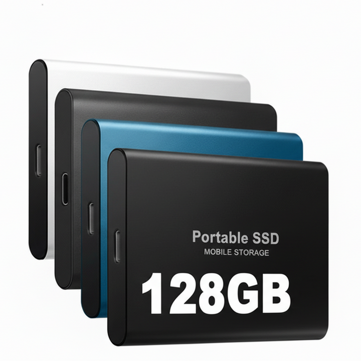 128GB External SSD Drive | Universal Port Connection | Slim Profile for Android, Windows and Multi-Platform Use