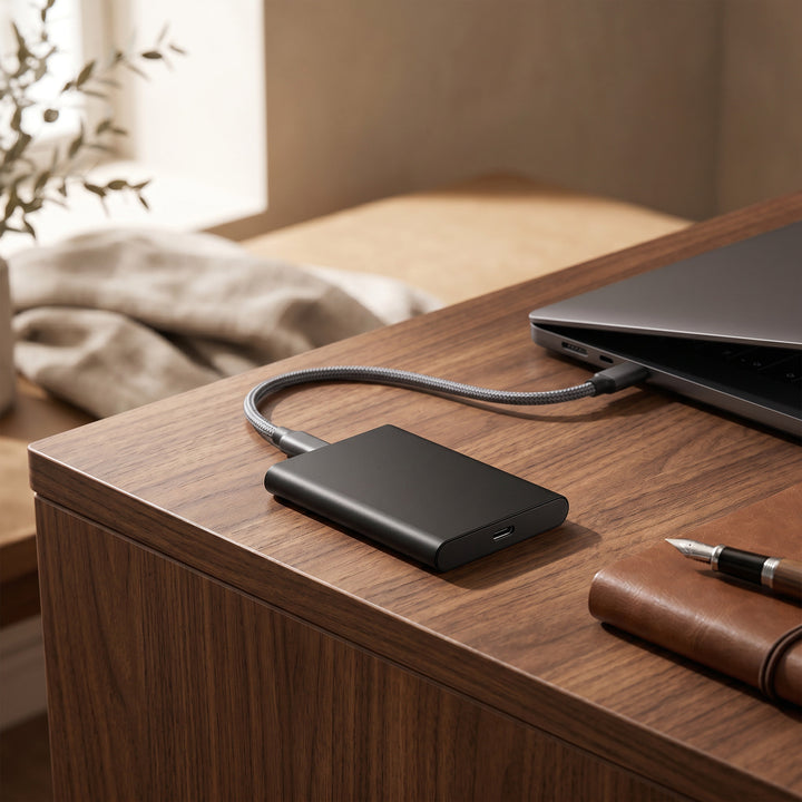 128GB External SSD Drive | Universal Port Connection | Slim Profile for Android, Windows and Multi-Platform Use