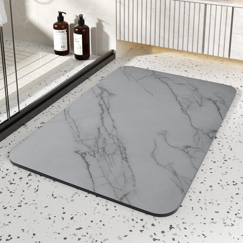 Diatomite Stone Bath Mat | Non-Slip Rubber Base with Marble-Style Surface | Quick-Drying Moisture Absorbing Design 1