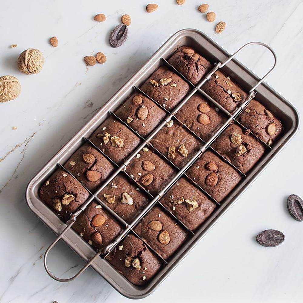 18 Cavity Non-Stick Baking Pan Carbon Steel | Square Cavity Design for Brownies, Cupcakes &amp; Bread | Easy Release, Oven Safe