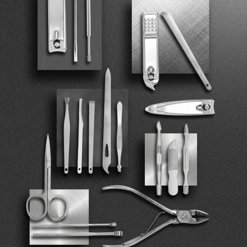 19 in 1 Manicure Set Stainless Steel | Nail Clipper Kit with Cuticle Nippers & Scissors | Portable PU Leather Travel Case