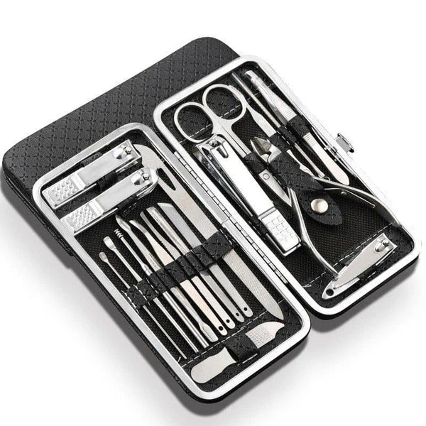 19 in 1 Manicure Set Stainless Steel | Nail Clipper Kit with Cuticle Nippers & Scissors | Portable PU Leather Travel Case