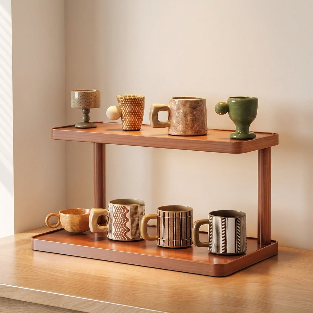 2-Tier Countertop Display Rack | Lipped Shelves On Posts