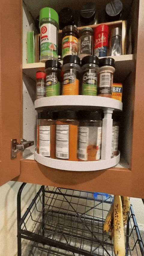 2-Tier Lazy Susan D-Shape Corner Organiser | 360° Rotating Cabinet Turntable | Maximises Kitchen Storage Space