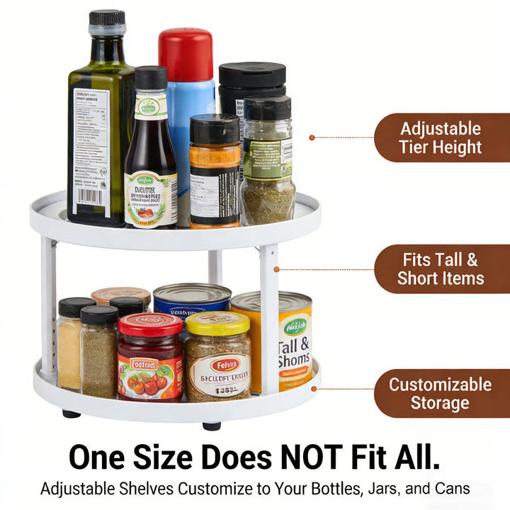 2-Tier Lazy Susan D-Shape Corner Organiser | 360° Rotating Cabinet Turntable | Maximises Kitchen Storage Space