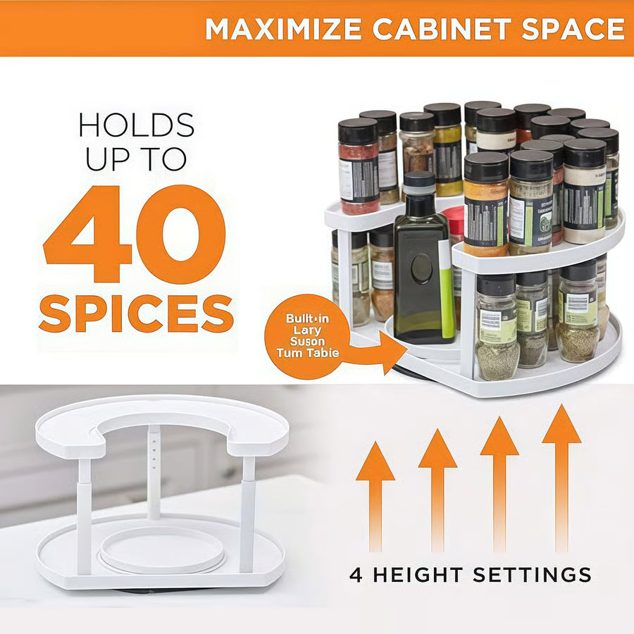 2-Tier Lazy Susan D-Shape Corner Organiser | 360° Rotating Cabinet Turntable | Maximises Kitchen Storage Space