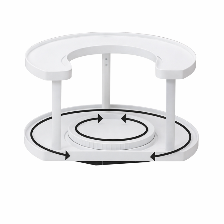 2-Tier Lazy Susan D-Shape Corner Organiser | 360° Rotating Cabinet Turntable | Maximises Kitchen Storage Space
