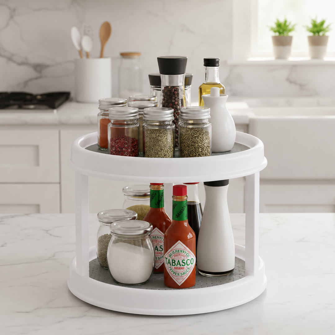 2 Tier Rotating Spice Rack | Grip Liners And Raised Rims