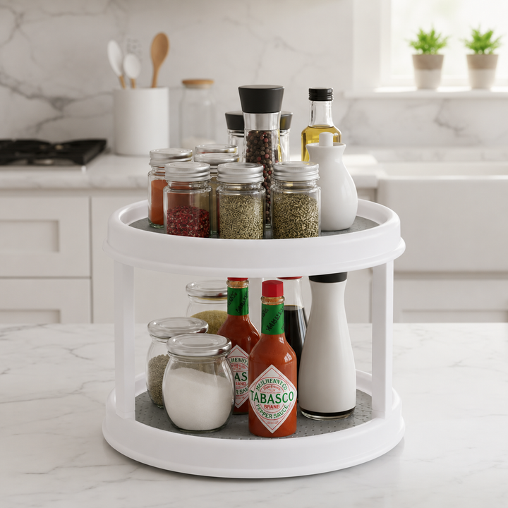 2 Tier Rotating Spice Rack | Grip Liners And Raised Rims