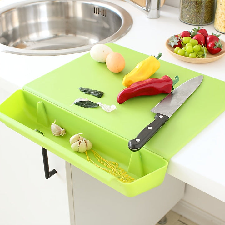 2-in-1 Chopping Board | Fold-Down Catch Tray, Counter Lip