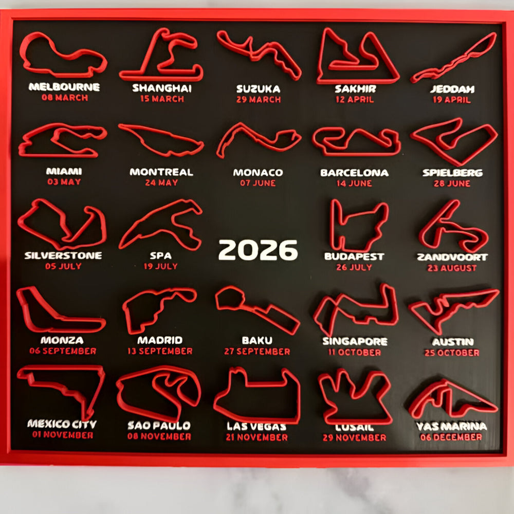 2026 Racing Track Calendar Wall Art Display Board Stand
