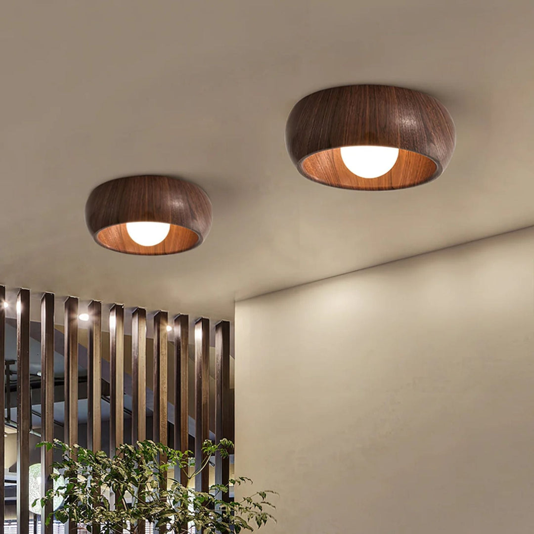 Wooden Ceiling Lamp with Integrated LED | Warm White Glow for Bedrooms, Dining Rooms &amp; Hallways | Surface Mounted 5