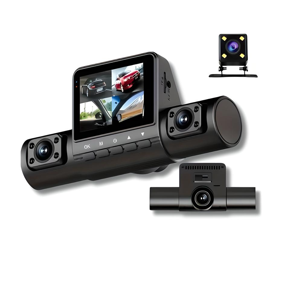 3-Camera Dash Cam | 1080P HD | Front, Rear &amp; Interior | Smart Parking Mode | Night Vision
