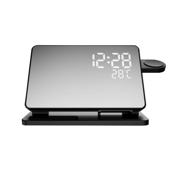 3-in-1 Charging Dock Station | Qi Fast Charging for Phone, Watch &amp; Earbuds | Built-In Alarm Clock, Compact Stand