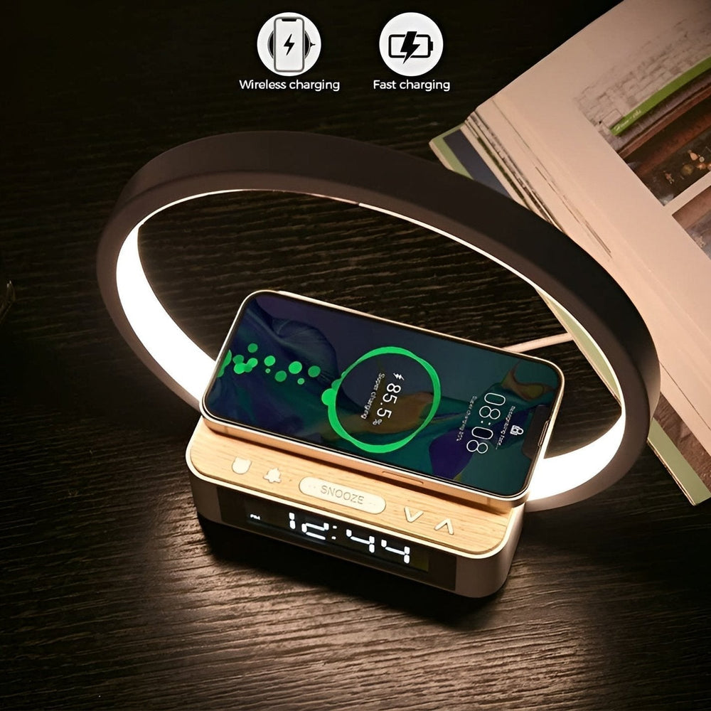 3-in-1 LED Table Lamp with Wireless Qi Charging | Built-In Alarm Clock & Touch Control | Adjustable Brightness Levels