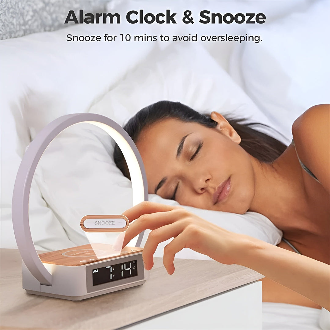 3-in-1 LED Table Lamp with Wireless Qi Charging | Built-In Alarm Clock &amp; Touch Control | Adjustable Brightness Levels