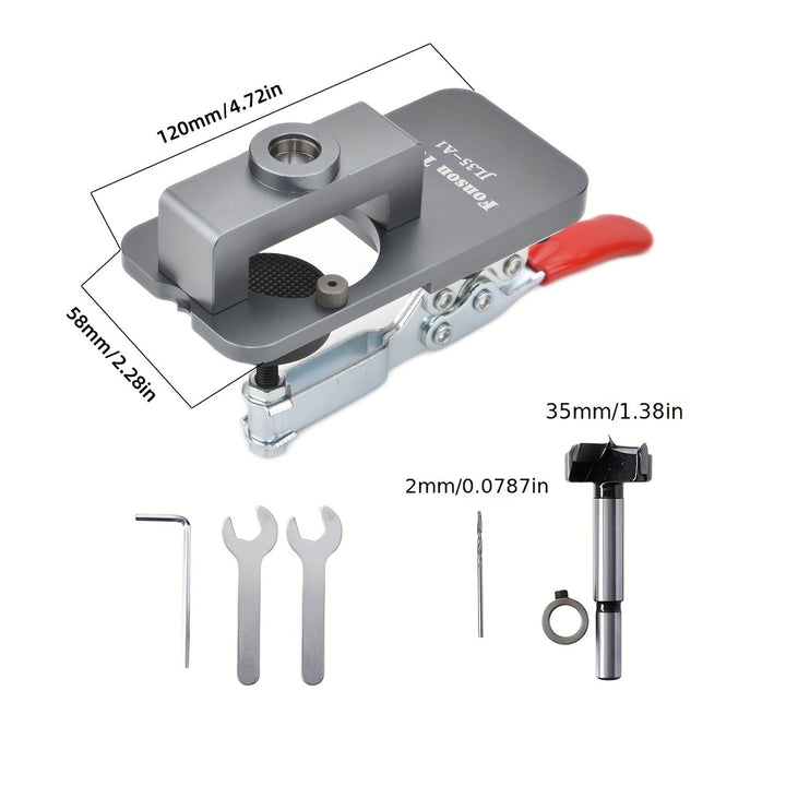 35 mm Hinge Drilling Template Aluminium | Quick-Clamp Jig | Includes Forstner Bit for Concealed Cabinet Hinges
