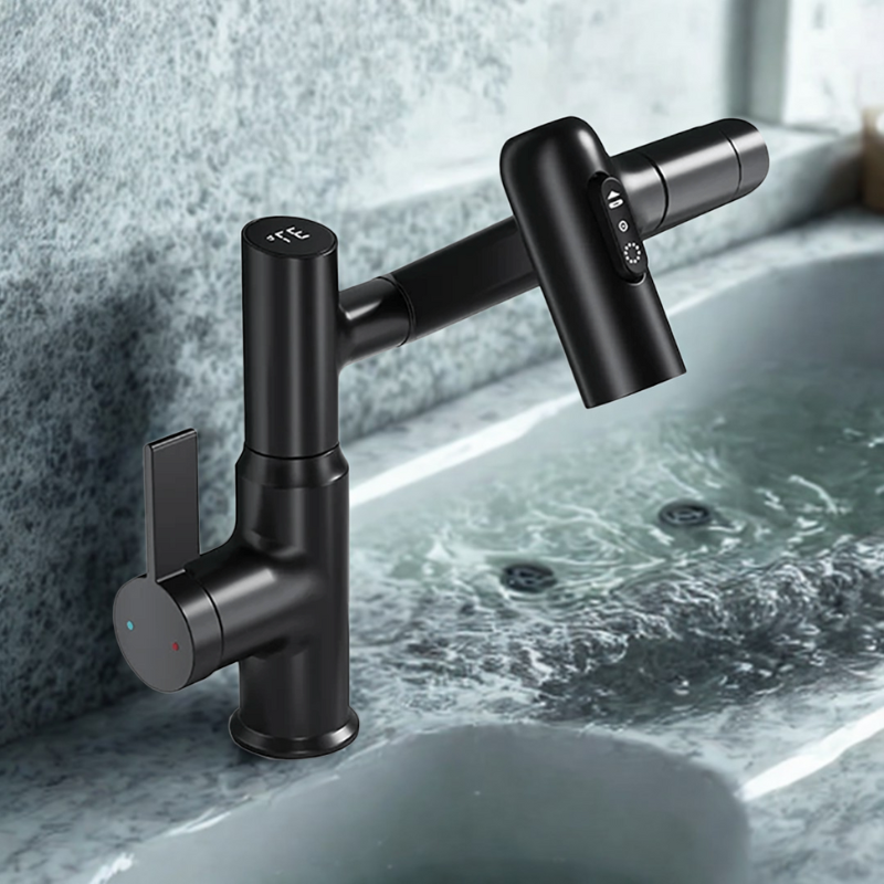 360° Rotating Kitchen Tap Stainless Steel | Height Adjustable Spout with Temperature Indicator | Splash-Free Chrome Finish