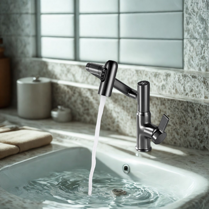 360° Rotating Kitchen Tap Stainless Steel | Height Adjustable Spout with Temperature Indicator | Splash-Free Chrome Finish