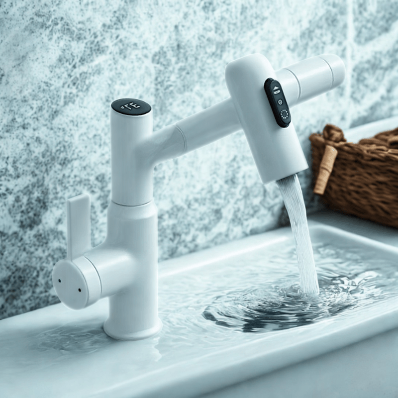 360° Rotating Kitchen Tap Stainless Steel | Height Adjustable Spout with Temperature Indicator | Splash-Free Chrome Finish