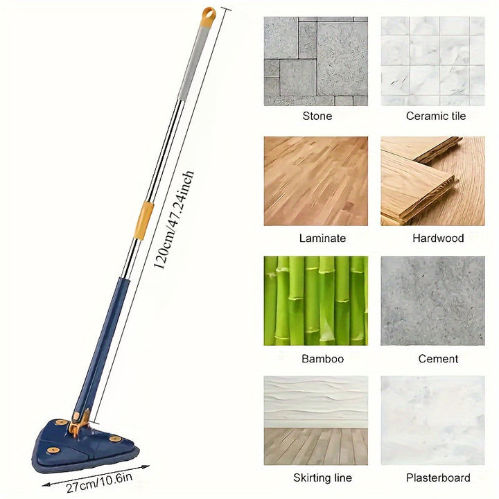 360° Rotating Triangle Mop | Microfibre Pad for Dry &amp; Wet Cleaning | Reaches Corners, Edges &amp; Under Furniture Easily