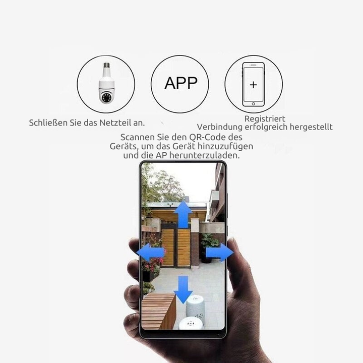 360° Security Camera for E27 Socket | Full HD Night Vision &amp; Motion Detection Alerts | Wi-Fi App Control Indoor Outdoor