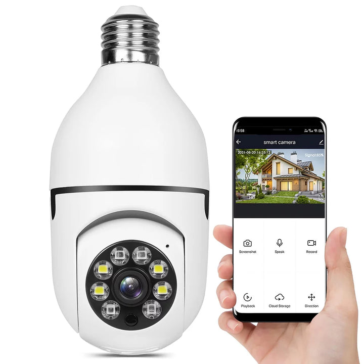 360° Security Camera for E27 Socket | Full HD Night Vision &amp; Motion Detection Alerts | Wi-Fi App Control Indoor Outdoor