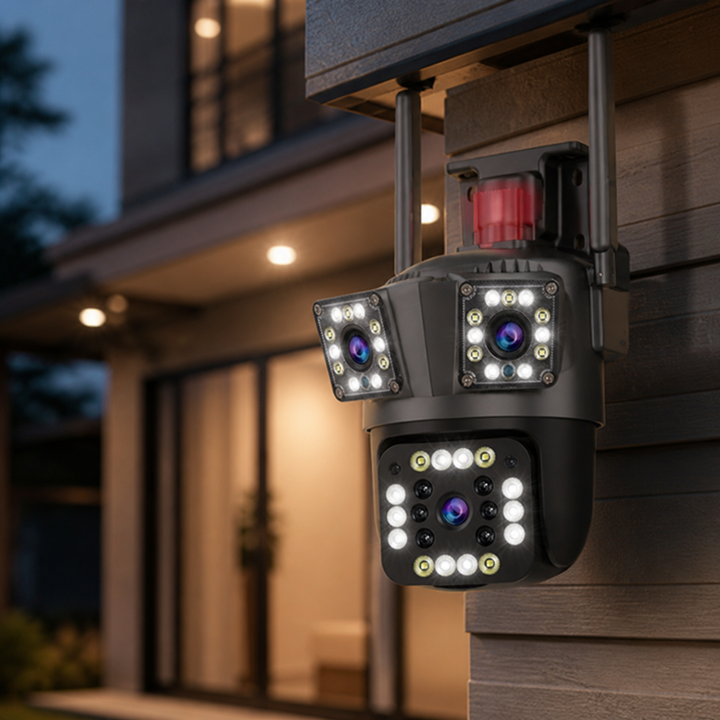 360° Wireless Security Camera Multi-Lens | 1080P HD Video with No Blind Spots | Two-Way Talk &amp; Motion Alerts, IP66 Weatherproof