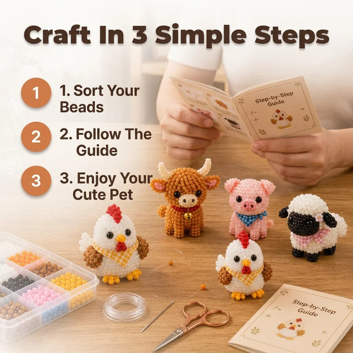 3D Bead Animal Craft Kit | Complete Beginner Kit with Tools &amp; Guide | Detailed Handmade Animal Figures for Home Décor Display