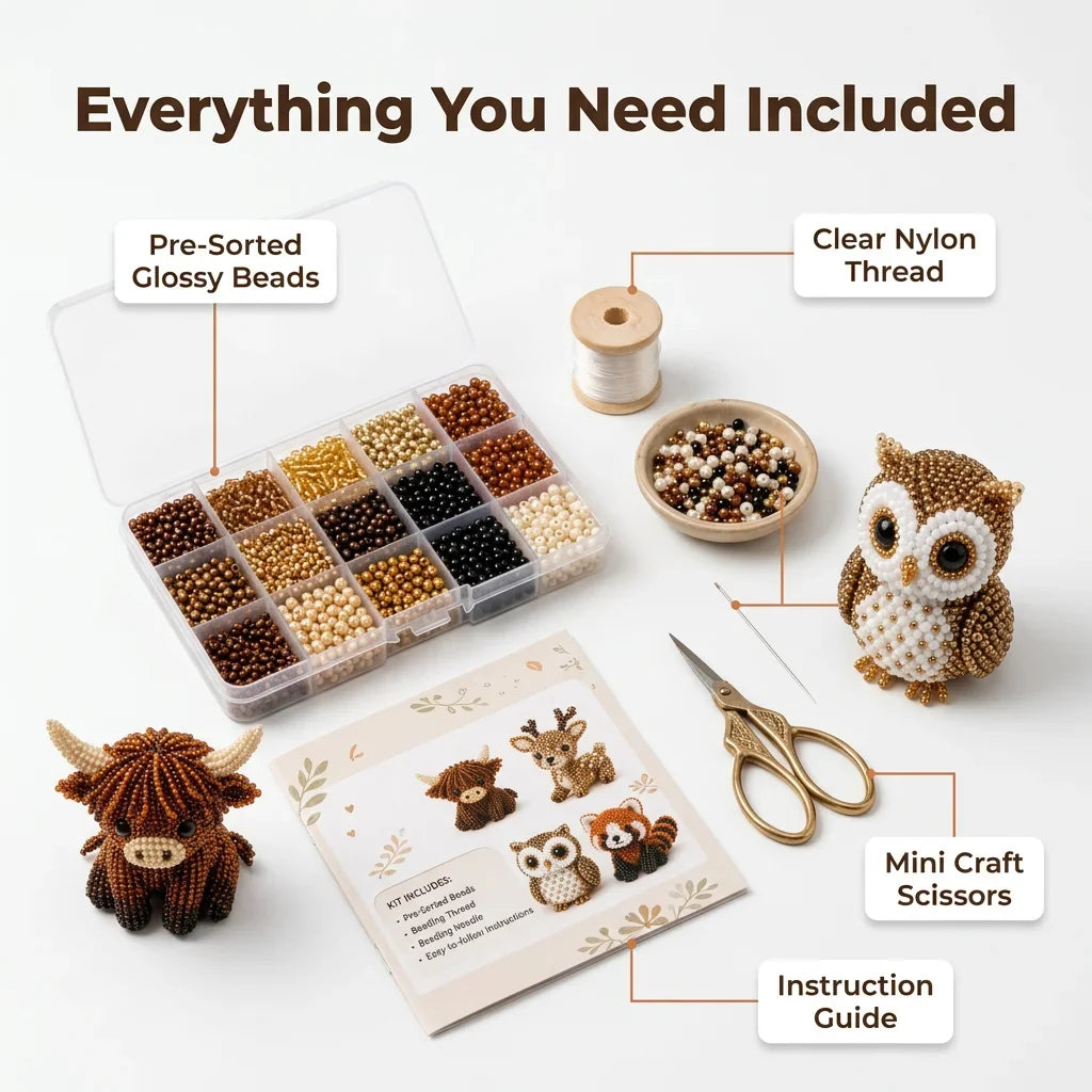 3D Bead Animal Craft Kit | Complete Beginner Kit with Tools &amp; Guide | Detailed Handmade Animal Figures for Home Décor Display
