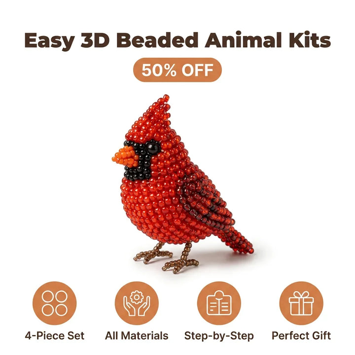 3D Bead Animal Craft Kit | Complete Beginner Kit with Tools &amp; Guide | Detailed Handmade Animal Figures for Home Décor Display