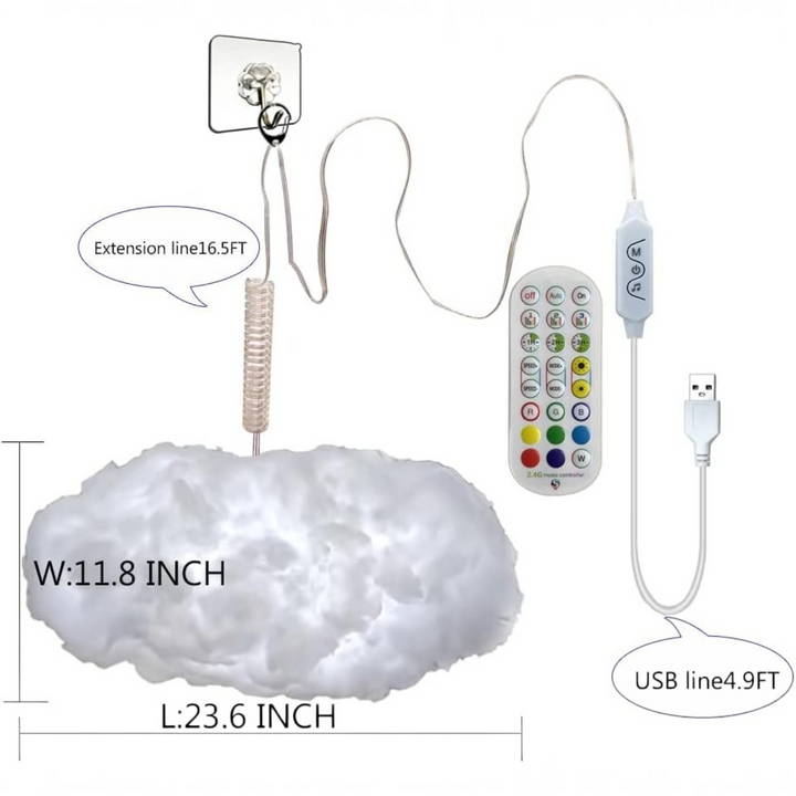 3D Cloud Night Light Colour Changing USB Powered Remote with Music Sync