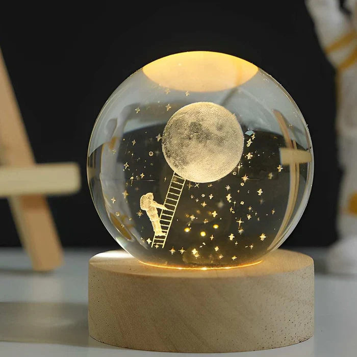 3D Engraved Crystal Ball Lamp | LED Moon Night Light