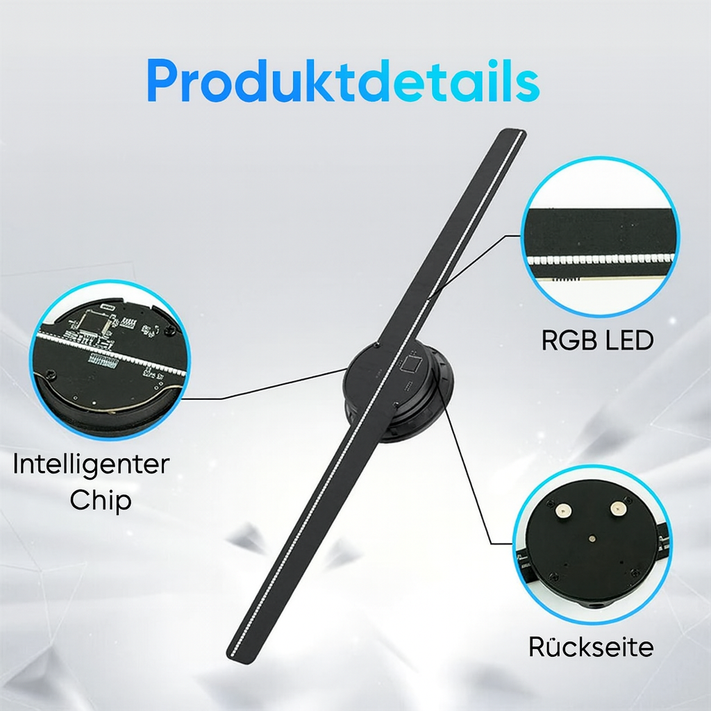 3D Hologram LED Fan Projector | 224 LED Beads for Sharp Holographic Effects | Wi-Fi App Control &amp; Wall or Tripod Mount