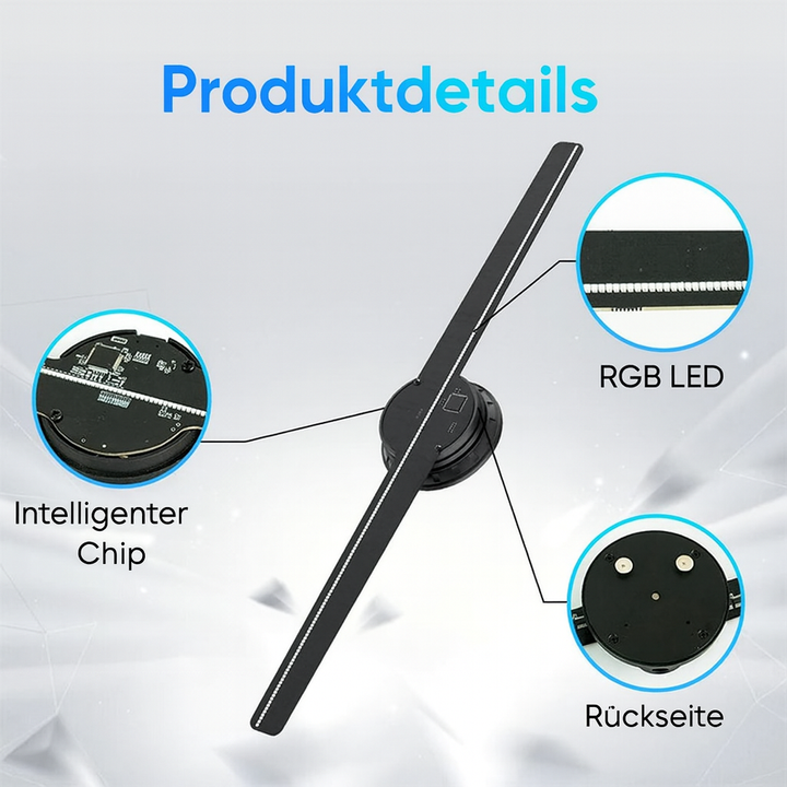 3D Hologram LED Fan Projector | 224 LED Beads for Sharp Holographic Effects | Wi-Fi App Control &amp; Wall or Tripod Mount