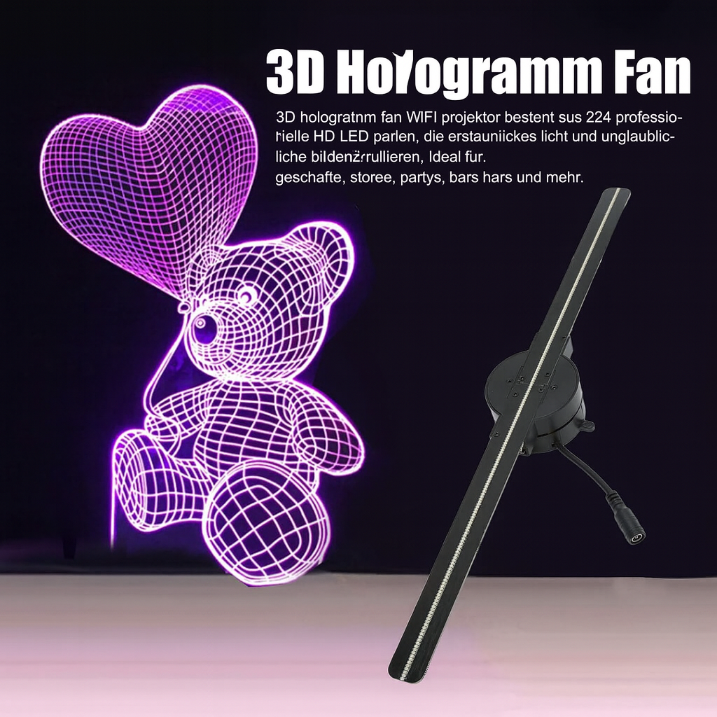 3D Hologram LED Fan Projector | 224 LED Beads for Sharp Holographic Effects | Wi-Fi App Control &amp; Wall or Tripod Mount