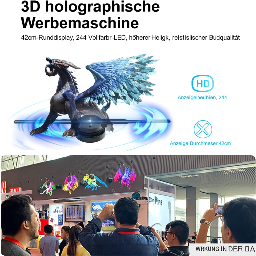 3D Hologram LED Fan Projector | 224 LED Beads for Sharp Holographic Effects | Wi-Fi App Control & Wall or Tripod Mount