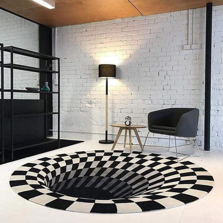 3D Optical Illusion Floor Rug Polyester | Black Hole Print, Anti-Slip Backing | Plush Mat for Living Room &amp; Office