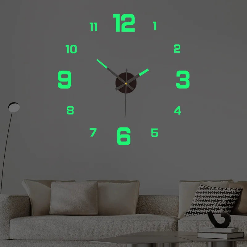 3D Wall Clock Acrylic | Frameless DIY Design with Adhesive Numerals | Silent Mechanism with Glow-in-the-Dark Option