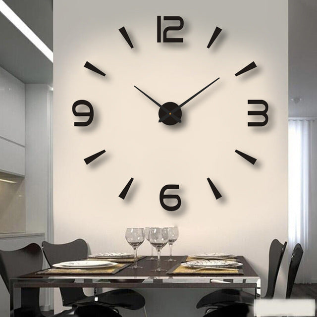 3D Wall Clock Frameless Acrylic Battery-Powered with Self-Adhesive Mounting