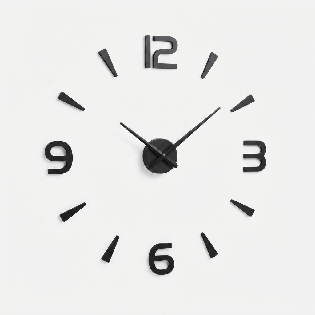 3D Wall Clock Frameless Acrylic Battery-Powered with Self-Adhesive Mounting