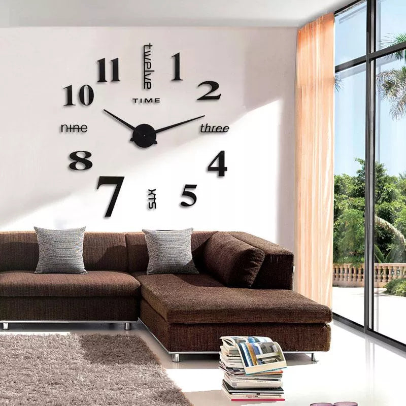 3D Wall Clock Frameless Acrylic Battery-Powered with Self-Adhesive Mounting