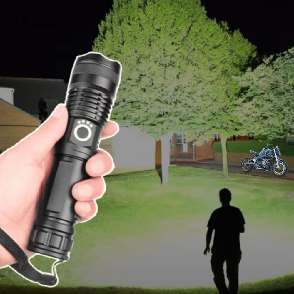 90,000 Lumens LED Flashlight | Telescopic Zoom, 3 Modes | Rechargeable, Impact-Resistant, IPX-6 Waterproof Aluminium Body 1