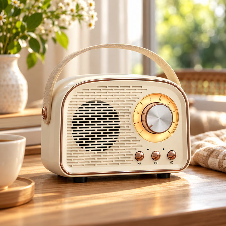 Retro Bluetooth Speaker FM Radio Rechargeable Carry Handle 6